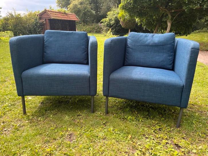 2 IKEA Ekerö Fauteuils - Blauw, Huis en Inrichting, Fauteuils, Zo goed als nieuw, Stof, 75 tot 100 cm, Ophalen
