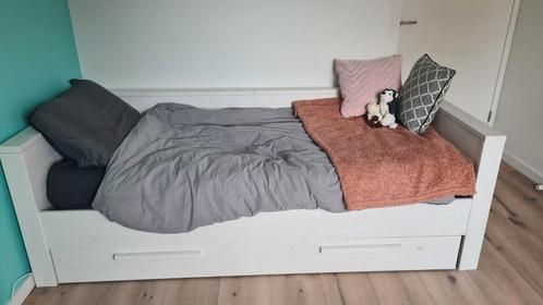 WOOOD Dennis Bedbank Incl Lade - Grenen - Wit Eenpersoonsbed, Huis en Inrichting, Slaapkamer | Bedden, Gebruikt, Eenpersoons, 90 cm