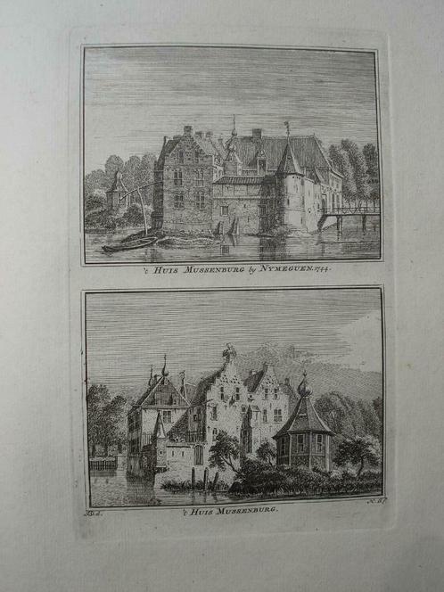 A 31-32 / Nijmegen  Huis Mussenburg Kopergravure 1745, Antiek en Kunst, Kunst | Etsen en Gravures, Ophalen of Verzenden