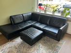 Hoekbank zwart 220x200, Ophalen, Gebruikt, Leer, Tijdloos