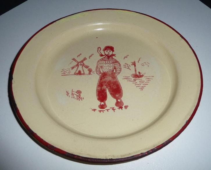 4 emaille kinderbordjes , 2 mickey mouse 1 boer en molenaar, Antiek en Kunst, Antiek | Emaille, Verzenden