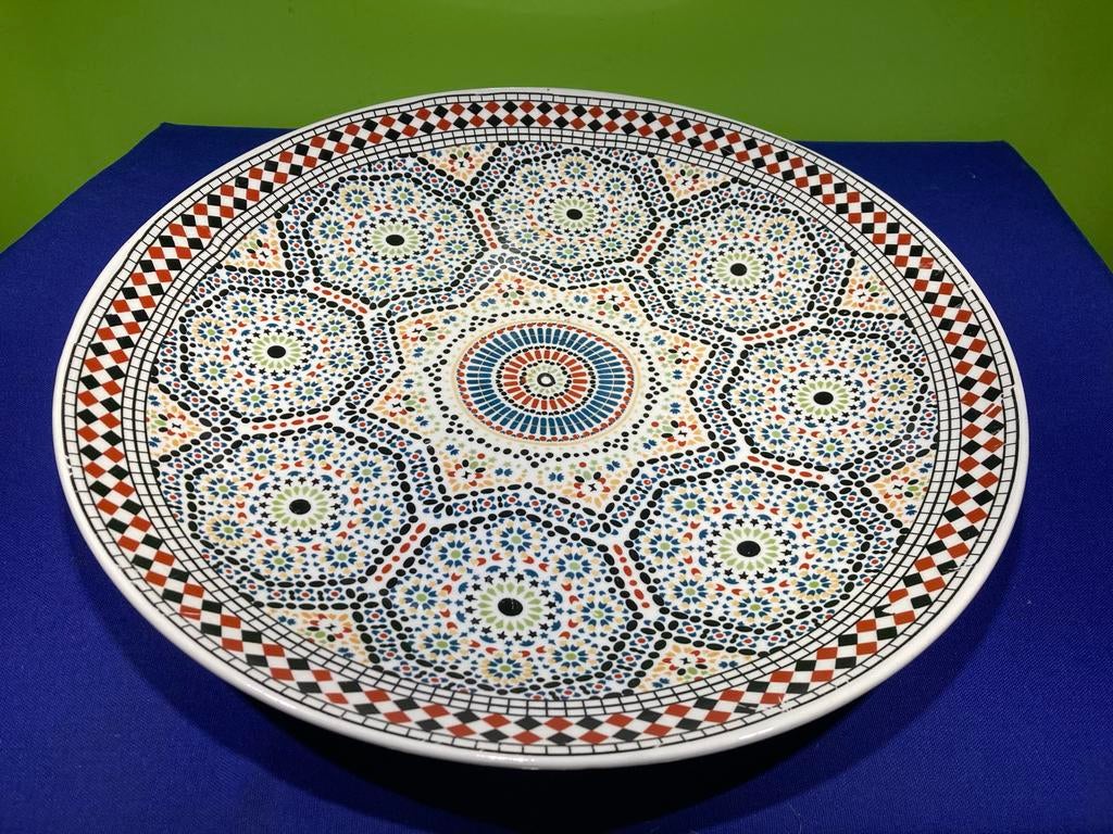 Grote Marokkaanse Taous Schaal - Ø 40cm, Gebruikt, Porselein of Keramiek, Schaal, Rond