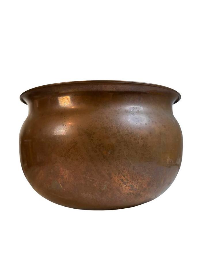 Antieke Koperen Bloempot met Patina, Huis en Inrichting, Woonaccessoires | Schalen en Manden, Gebruikt, Schaal, Rond, Overige materialen