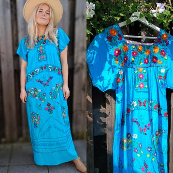 Vintage 70s Mexicaanse geborduurde jurk romy Boomsma India 