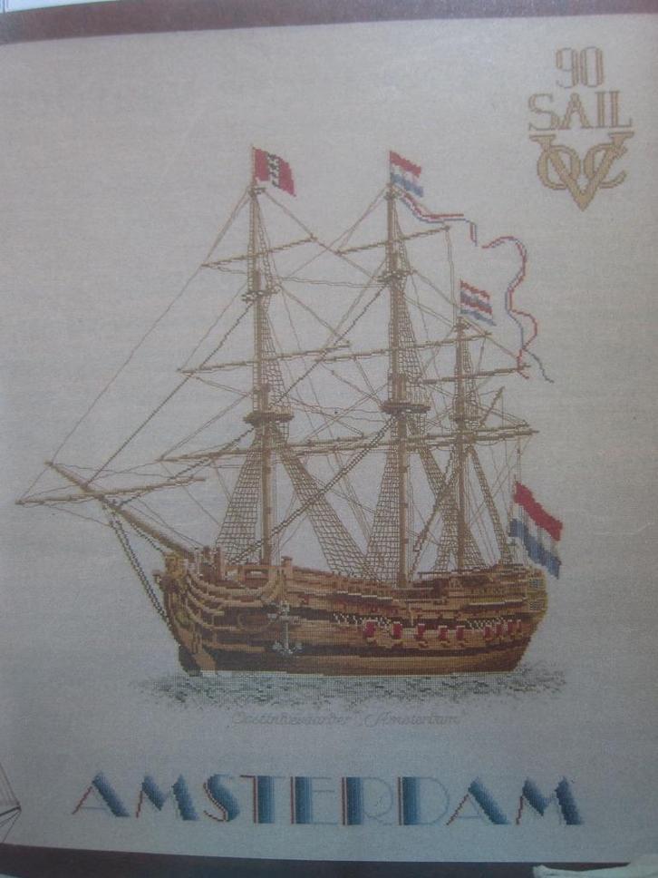 borduur borduren patroon THE AMSTERDAM VOC SCHIP GALJOEN, Verzamelen, Scheepvaart, Zo goed als nieuw, Overige typen, Motorboot of Zeilboot