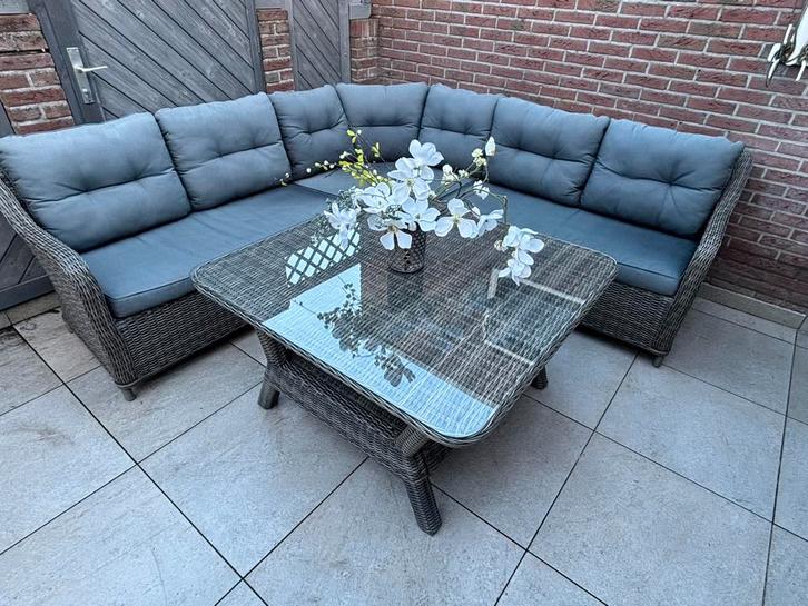 Loungeset diningset tuinset, Tuin en Terras, Tuinsets en Loungesets, Gebruikt, Loungeset, Wicker, 8 zitplaatsen, Bank, Bijzettafel