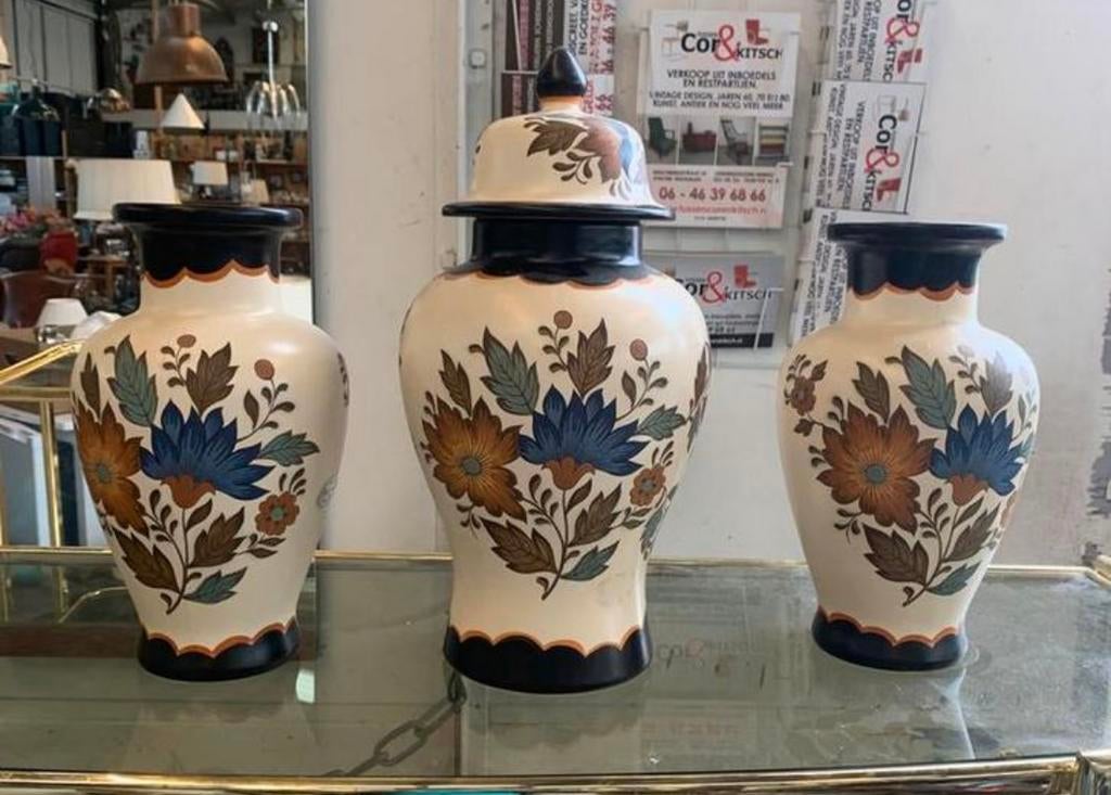 Vaas kaststel Flora Gouda plateel vazen mooi decor, Ophalen of Verzenden