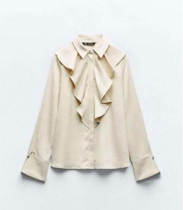 Champagne Zara blouse met ruches en parelknoop – maat M  beschikbaar voor biedingen