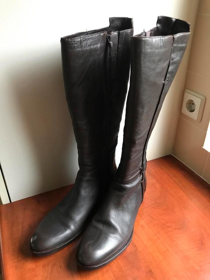 Donker Bruine Leren Laarzen Maat 42, Kleding | Dames, Schoenen, Zo goed als nieuw, Hoge laarzen, Bruin, Ophalen of Verzenden