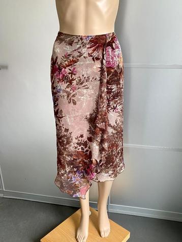 J446 Claudia Strater maat 40=M zijden lange rok beige/bruin beschikbaar voor biedingen