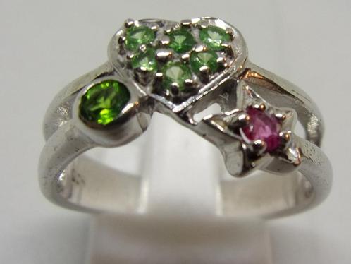 Nieuwe zilveren ring met Tsavorieten en Toermalijn, Sieraden, Tassen en Uiterlijk, Ringen, Nieuw, Dame, 18 tot 19, Zilver, Zilver