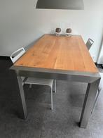 Te koop rvs met eiken blad eettafel, Ophalen, Gebruikt, 50 tot 100 cm, 150 tot 200 cm