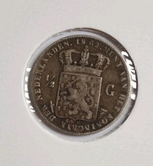 Fraaie Zilveren Halve (of 1/2) Gulden 1862 - Willem III, Postzegels en Munten, Munten | Nederland, Losse munt, ½ gulden, Koning Willem III