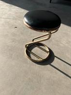 Vintage kruk messing buisframe met zwart skai zitting, D, Ophalen of Verzenden, Zo goed als nieuw, Hout