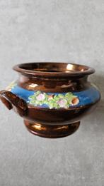 Koperkleurige luster  met emaille rand, pot, Ophalen