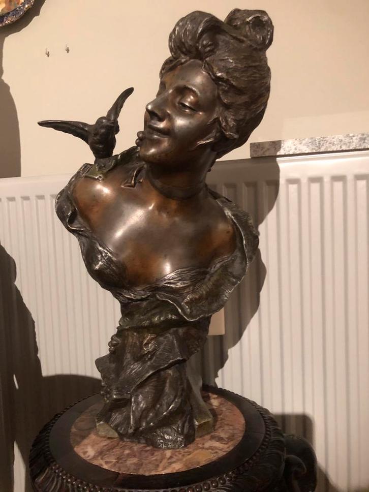 Gesigneerde Vrouwenbuste P. Riquel - Legering, Antiek en Kunst, Kunst | Beelden en Houtsnijwerken, Ophalen