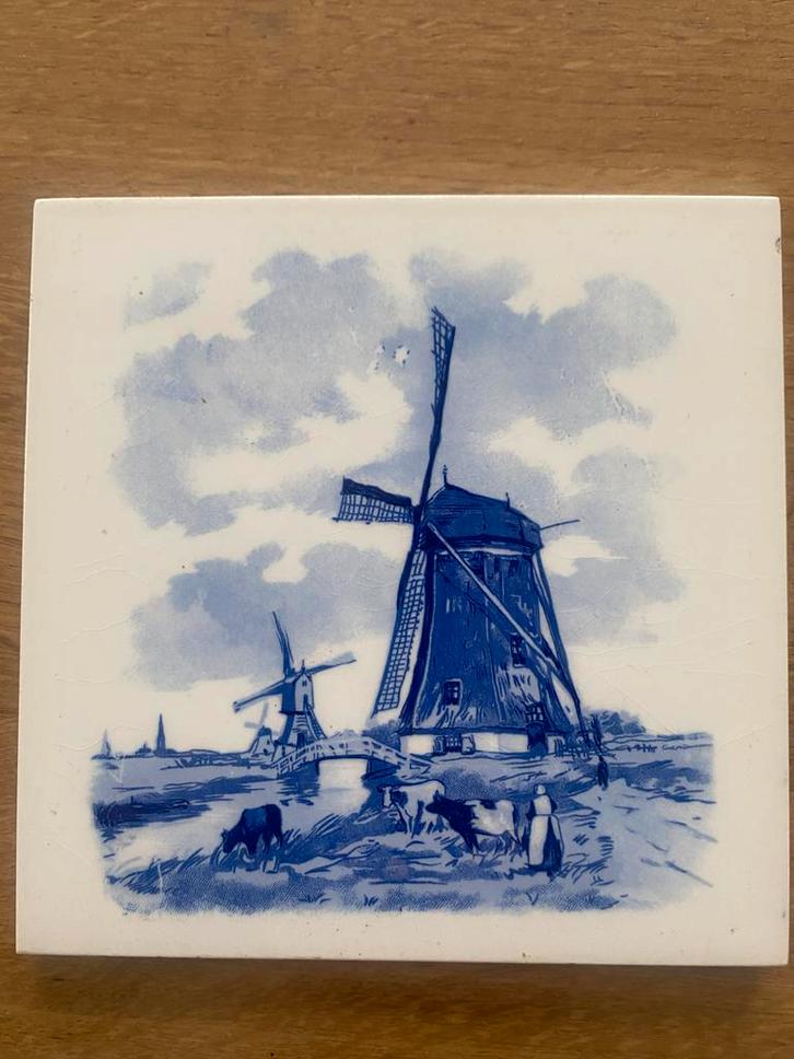 Delfts Blauw Tegel met Molen en Landschap, Antiek en Kunst, Antiek | Wandborden en Tegels, Ophalen