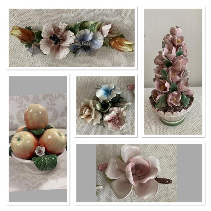 Brocante Bloemornamenten / 2x kandelaar / 1x vaasje, Antiek en Kunst, Curiosa en Brocante, Ophalen of Verzenden