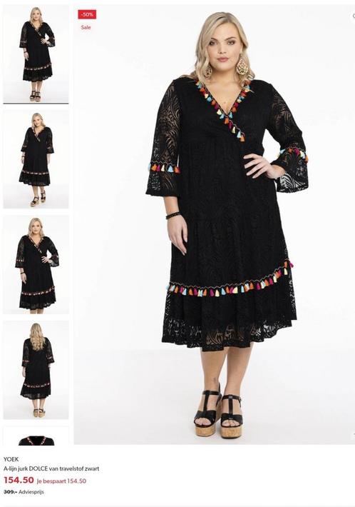 Yoek Bobemian dress L (46-48), Kleding | Dames, Gelegenheidskleding, Zo goed als nieuw, Zwart, Ophalen of Verzenden