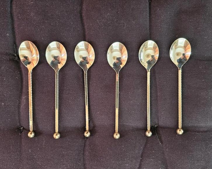 Set fraaie verzilverde koffielepels zijkant gekartelde steel, Huis en Inrichting, Keuken | Bestek, Zo goed als nieuw, Los bestek