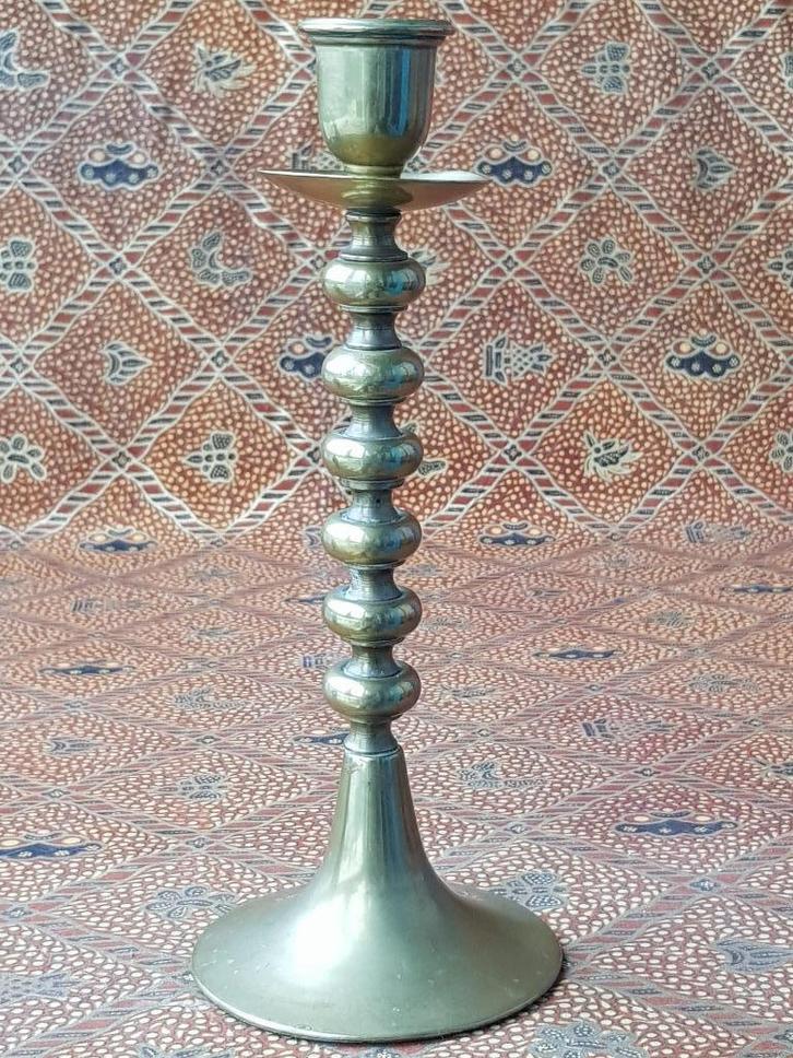 Mooie antieke Engelse kandelaar van koper en ijzer 25 cm., Antiek en Kunst, Antiek | Kandelaars, Koper of Brons, Ophalen of Verzenden
