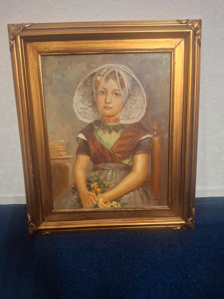 Olieverfschilderij meisje in klederdracht, Antiek en Kunst, Kunst | Schilderijen | Klassiek, Ophalen of Verzenden