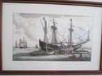 Puntgave ingelijste zeefdruk voorstellend Oude Zeilschepen., Antiek en Kunst, Kunst | Litho's en Zeefdrukken, Ophalen