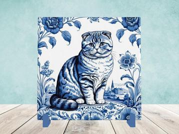 Scottish Fold Delfts Blauwe tegel incl houder beschikbaar voor biedingen
