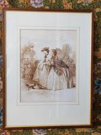 Mooie antieke ingelijste prent uit Engeland met twee vrouwen, Antiek en Kunst, Ophalen of Verzenden