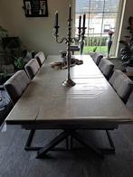 Eikenhouten eettafel met ijzeren poten, Huis en Inrichting, Ophalen, 100 tot 150 cm, Eikenhout, 200 cm of meer