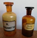 2 apotheek flessen Ol. Bergamottae + oleum Geranii, Antiek en Kunst, Ophalen of Verzenden