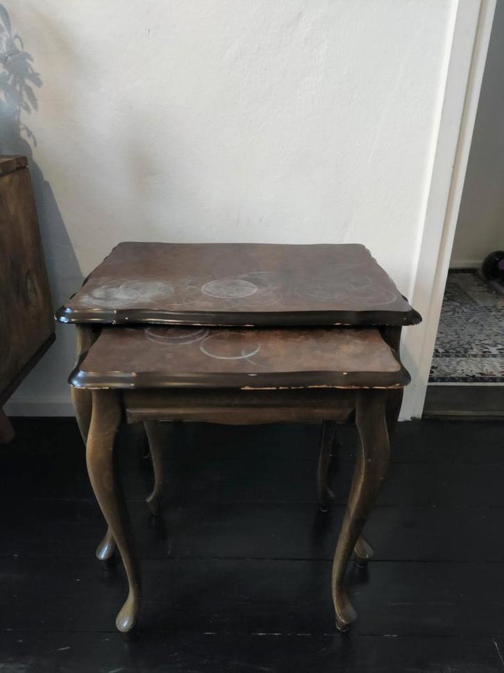 Twee tafeltjes Opknapper, Huis en Inrichting, Tafels | Bijzettafels, Gebruikt, Vierkant, Minder dan 45 cm, Minder dan 55 cm, Hout