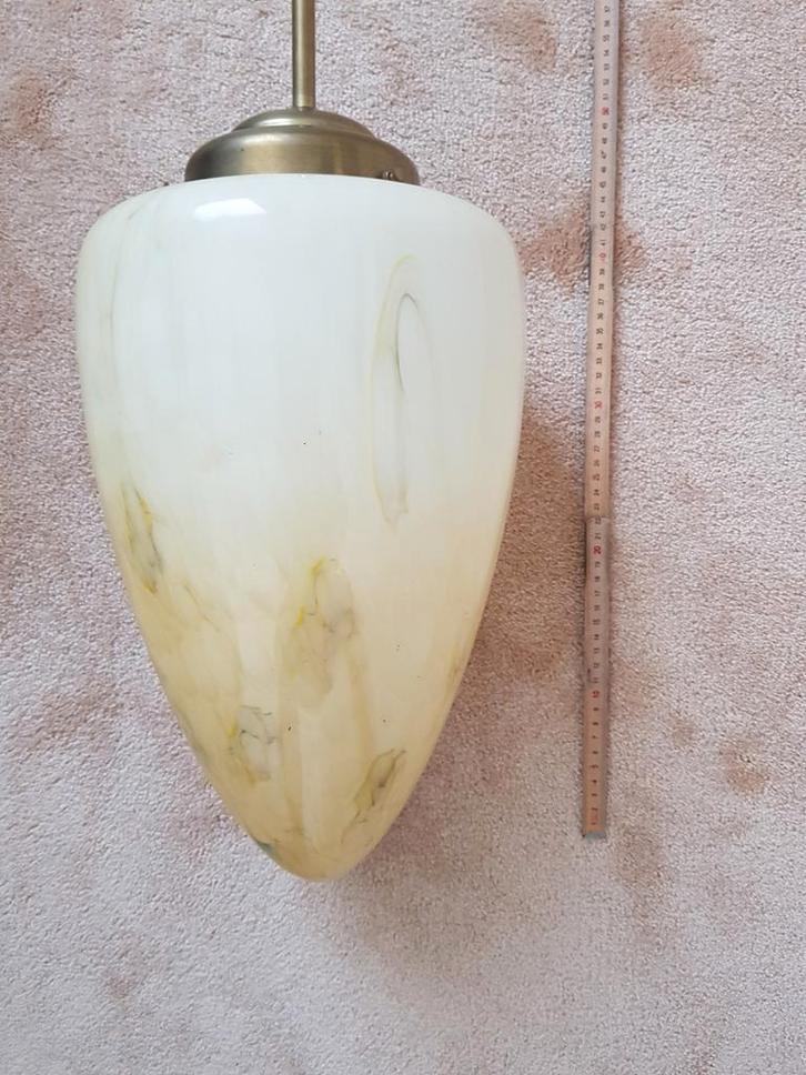 Vintage Hanglamp Mondgeblazen Glas, Huis en Inrichting, Lampen | Hanglampen, Gebruikt, Minder dan 50 cm, Glas, Metaal, Ophalen of Verzenden
