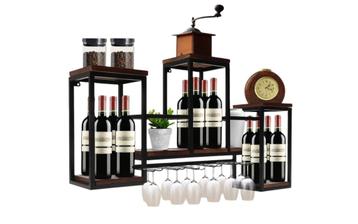 Metalen Wijnfleshouder - Wandplank met Glazen Houder beschikbaar voor biedingen