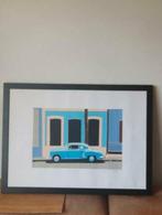 litho cuba blauwe auto blue car oldtimer gesign., Ophalen