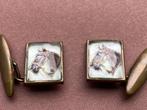 Antieke bijzondere Manchetknopen, intaglio reverso, paard, Ophalen of Verzenden, Gebruikt, Glas of Kristal