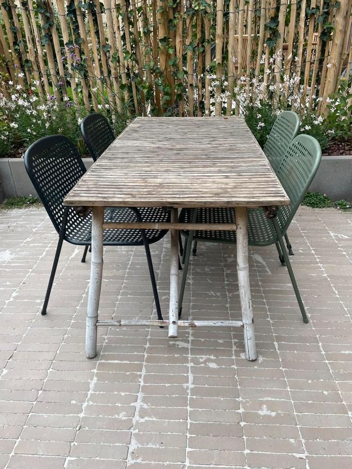Tuinstoelen te koop - prijs voor set van 4: zwart en groen, Tuin en Terras, Tuinstoelen, Gebruikt, Metaal, Stapelbaar, Ophalen
