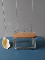 Vintage glazen zoutpot houten deksel jaren 50, Ophalen of Verzenden