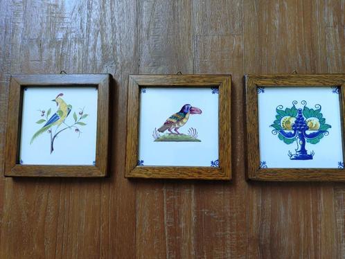 Set van 3 ingelijste oude wandtegels, Antiek en Kunst, Antiek | Wandborden en Tegels, Ophalen of Verzenden
