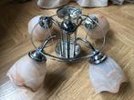 Milanese plafondlamp | chroom met albast-achtige tulp kappen, Ophalen of Verzenden, Zo goed als nieuw, Glas, Vintage Klassiek albast chroom