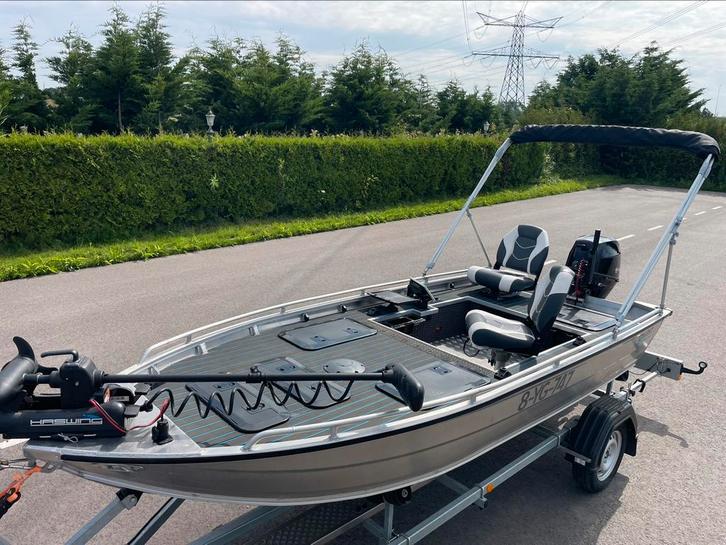 Complete visboot Tohatsu Garmin Haswing fronttroller trailer, Watersport en Boten, Vis- en Consoleboten, Zo goed als nieuw, 30 tot 50 pk