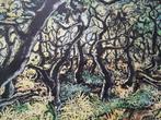 bijzonder schilderij bos gesigneerd op papier, Antiek en Kunst, Ophalen of Verzenden