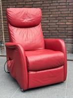 Te Koop elektrische rood lederen Hukla Relax Stoel Fauteuil, Huis en Inrichting, Fauteuils, Ophalen, Zo goed als nieuw, 75 tot 100 cm