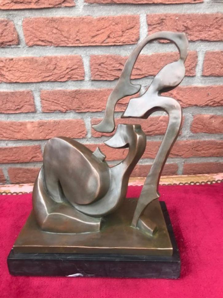 apart bronzen beeld, gestileerde damesfiguur, Antiek en Kunst, Antiek | Koper en Brons, Brons, Ophalen of Verzenden