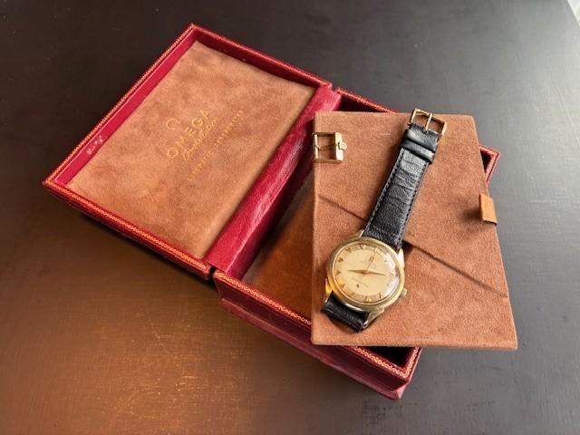 Omega Constellation, Sieraden, Tassen en Uiterlijk, Horloges | Heren, Gebruikt, Polshorloge, Omega, Goud, Leer, Ophalen of Verzenden