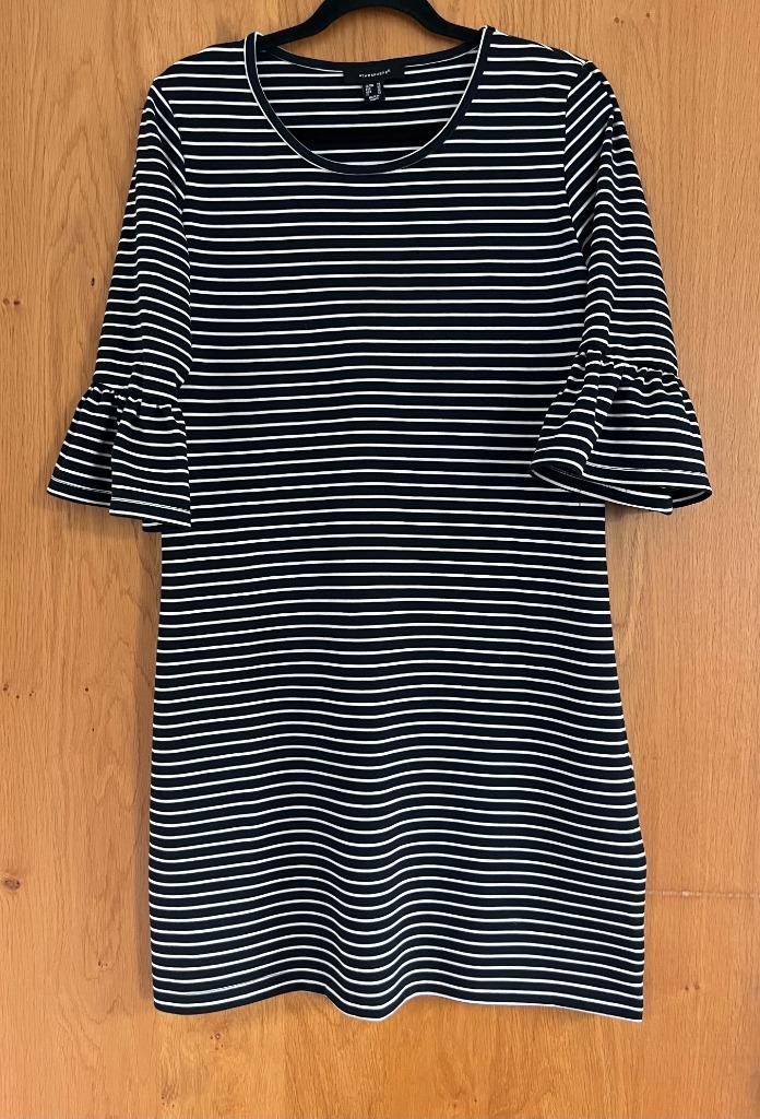 KORTING! Blauw gestreept jurkje, Schulp mouw (Atmosphere 42), Kleding | Dames, Jurken, Zo goed als nieuw, Maat 42/44 (L), Blauw