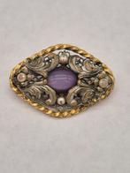 Oude Broche met Paarse Steen & Parels, Gebruikt, Verzenden, Paars, Minder dan 4 cm