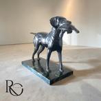 Vintage Bronzen Jachthond op Marmeren Voet