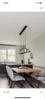 Hanglamp zwart/goud smoke glas - 4 lichts, Huis en Inrichting, Lampen | Hanglampen, Ophalen of Verzenden, Zo goed als nieuw, Glas