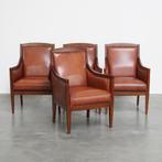 4x Luxe cognac kleurige rundleren Art Deco design fauteuil, Huis en Inrichting, Fauteuils, Ophalen, Gebruikt, ., Minder dan 75 cm